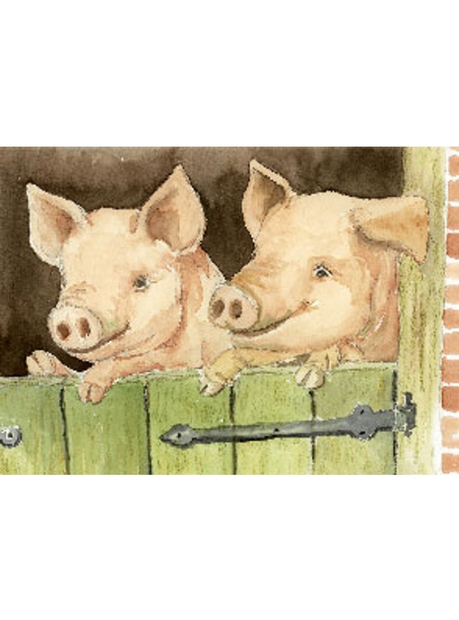 Wenskaart varkens deur