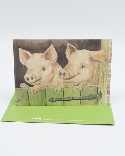 Wenskaart varkens deur