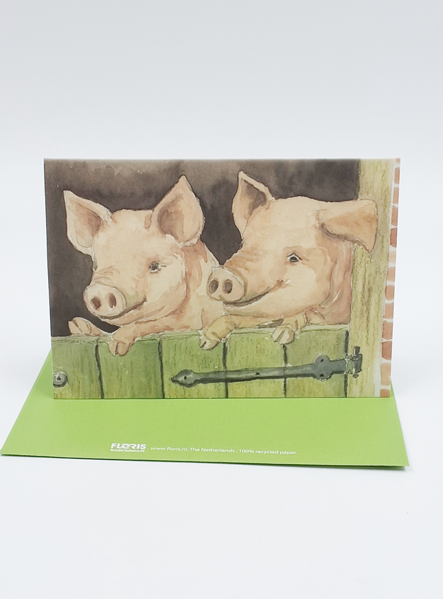 Wenskaart varkens deur