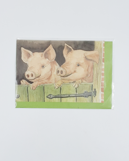 Wenskaart varkens deur