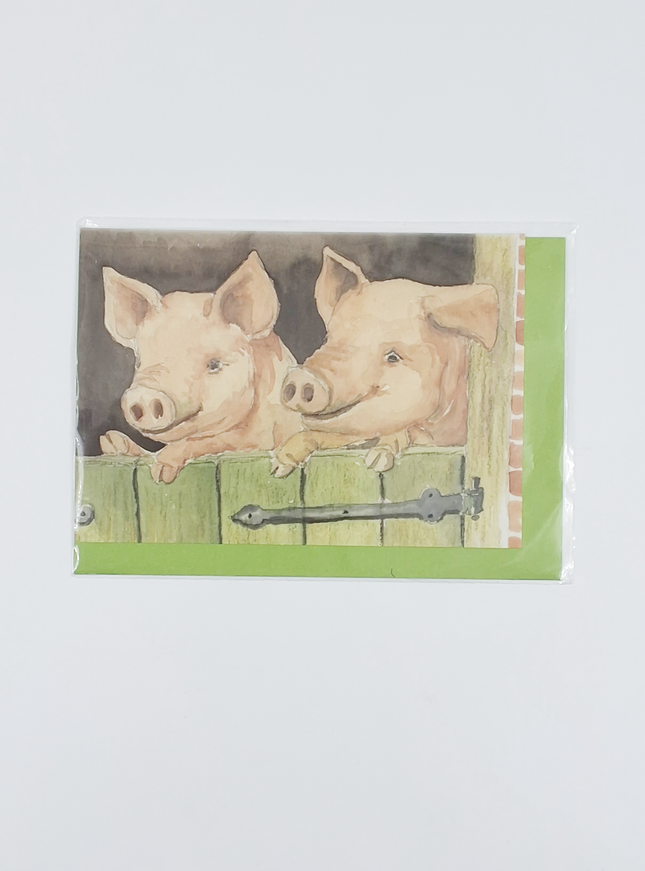 Wenskaart varkens deur