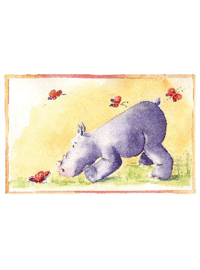 Greeting card rhinoceros butterflies