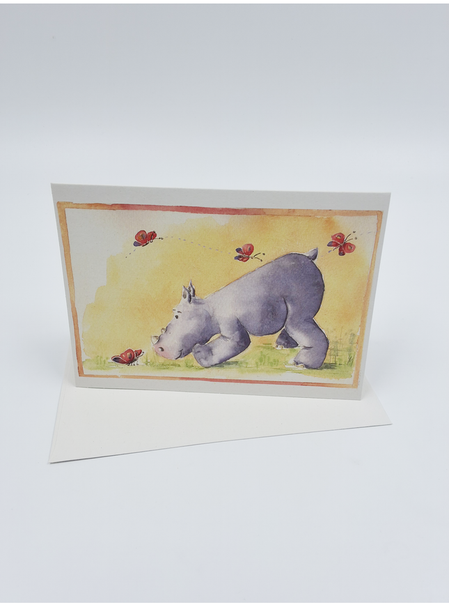 Greeting card rhinoceros butterflies