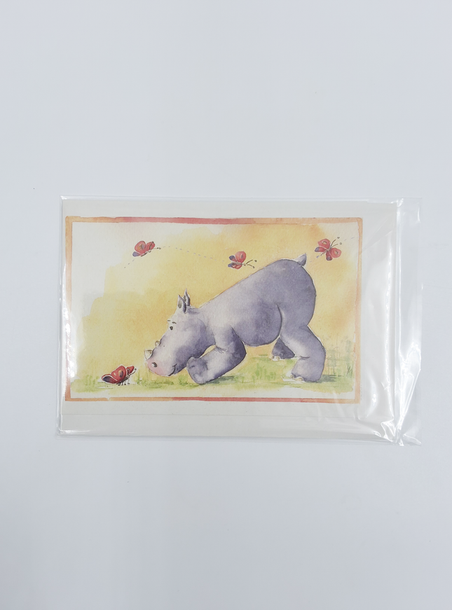 Wenskaart neushoorn vlinders