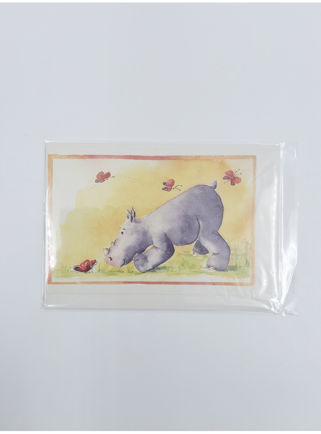 Greeting card rhinoceros butterflies