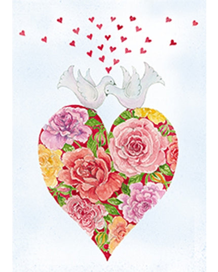 Wenskaart hartje, 2 duiven