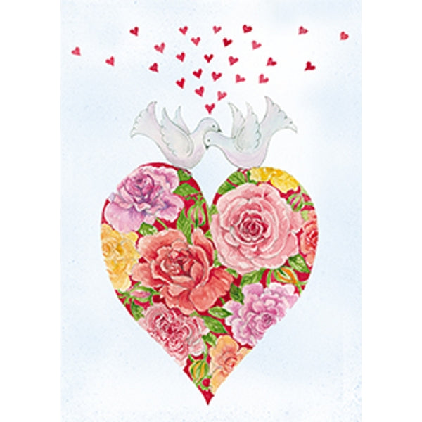 Wenskaart hartje, 2 duiven