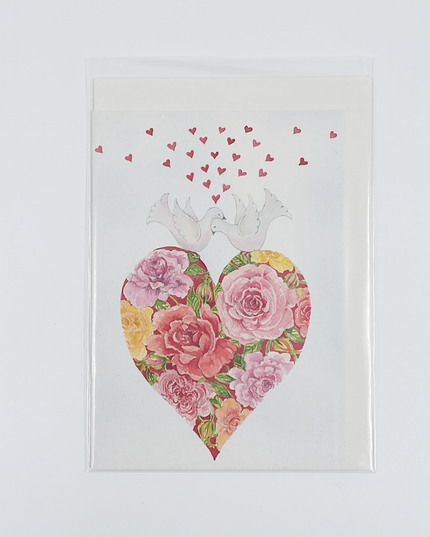 Wenskaart hartje, 2 duiven