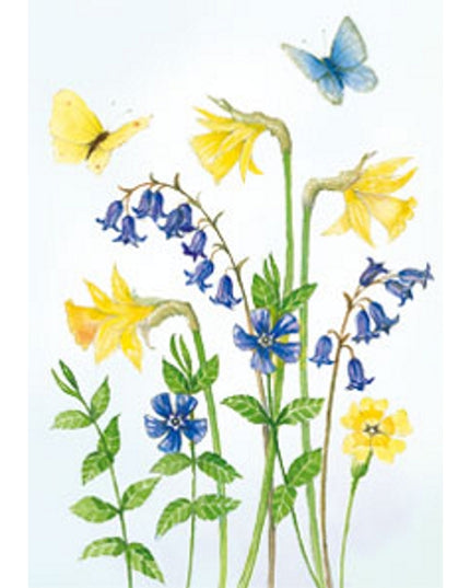 Wenskaart narcissen boshyacinten vlinders