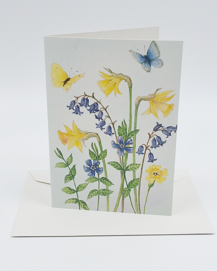 Wenskaart narcissen boshyacinten vlinders