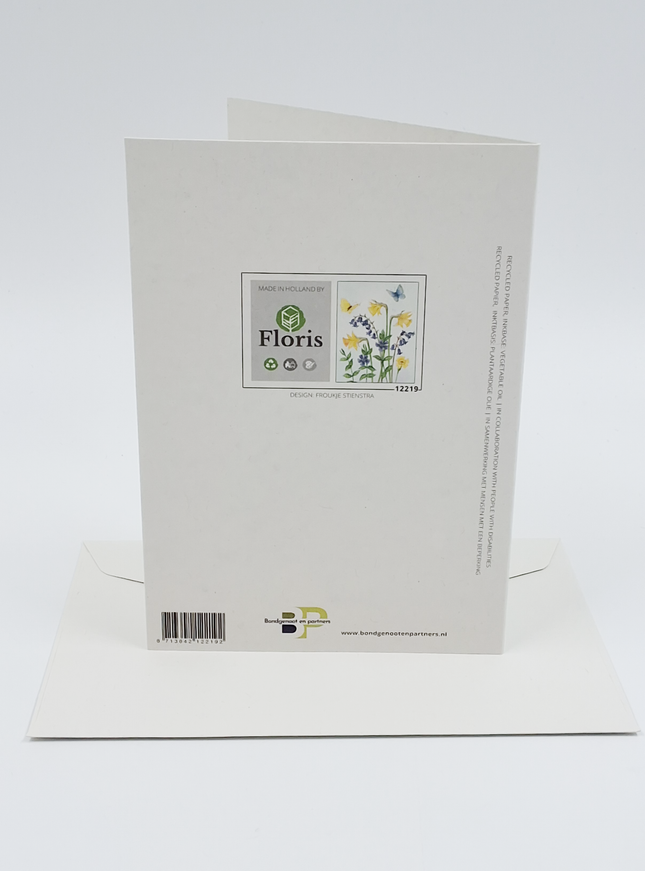 Wenskaart narcissen boshyacinten vlinders