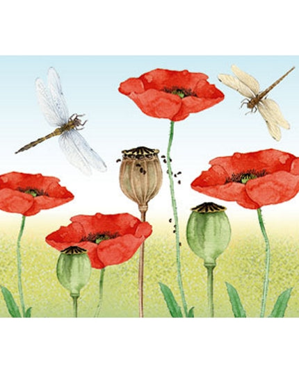 Wenskaart klaprozen libellen