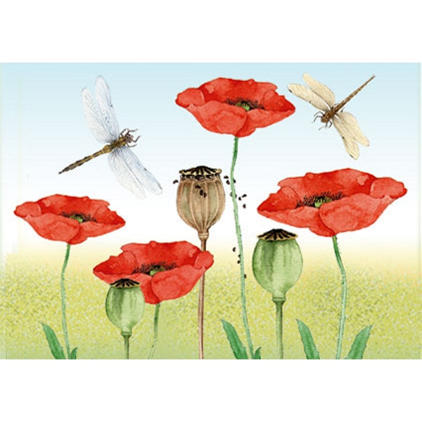 Wenskaart klaprozen libellen