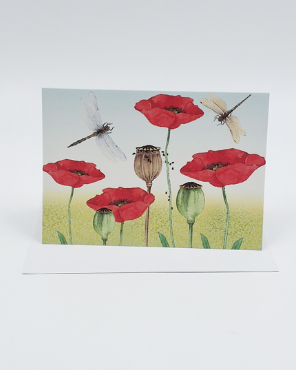 Wenskaart klaprozen libellen