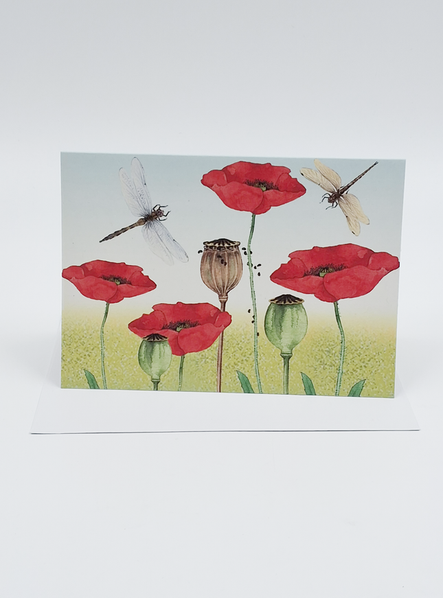 Wenskaart klaprozen libellen