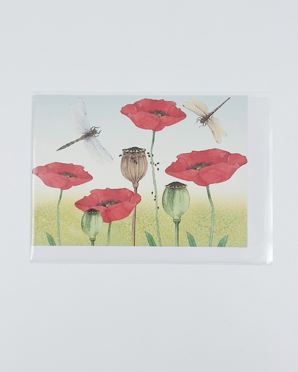 Wenskaart klaprozen libellen