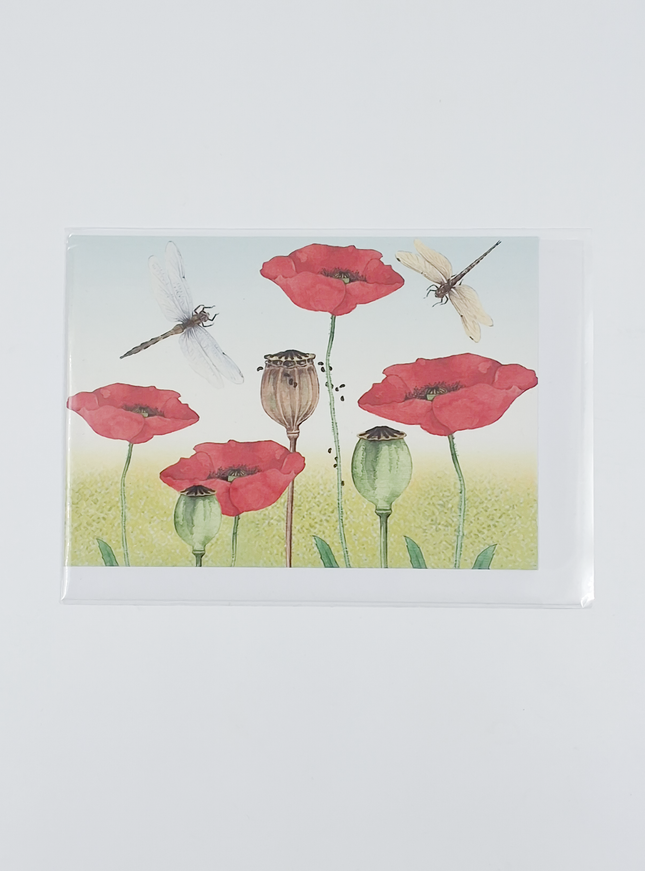 Wenskaart klaprozen libellen