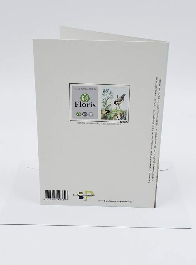 Wenskaart 2 koolmeesjes vergeetmeniet