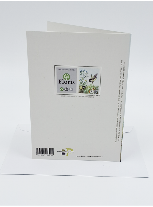 Wenskaart 2 koolmeesjes vergeetmeniet