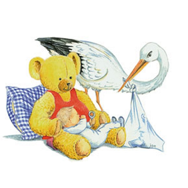 Wenskaart ooievaar baby beer