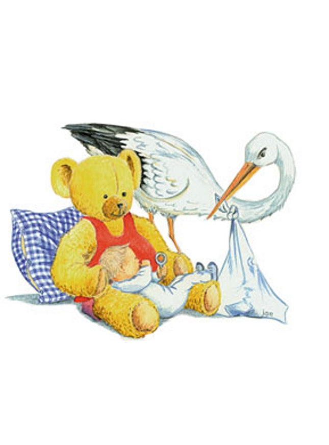 Stork baby bear greeting card