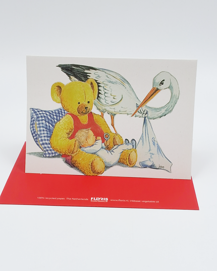 Wenskaart ooievaar baby beer