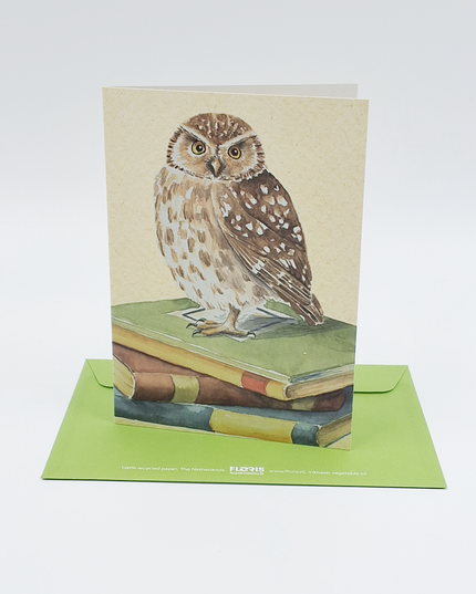 Wenskaart uil, boeken geslaagd