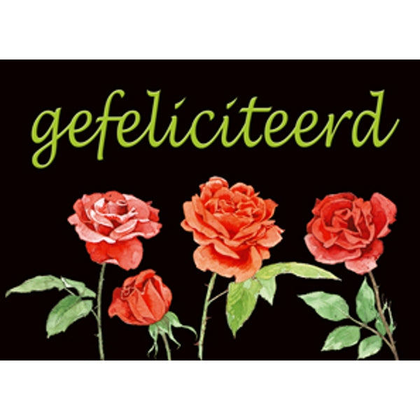 Wenskaart 4 rozen, gefeliciteerd