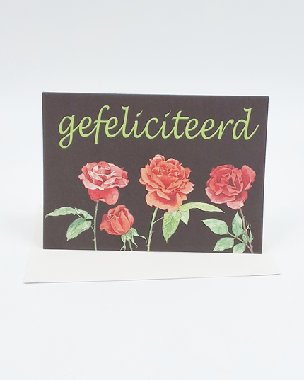 Wenskaart 4 rozen, gefeliciteerd