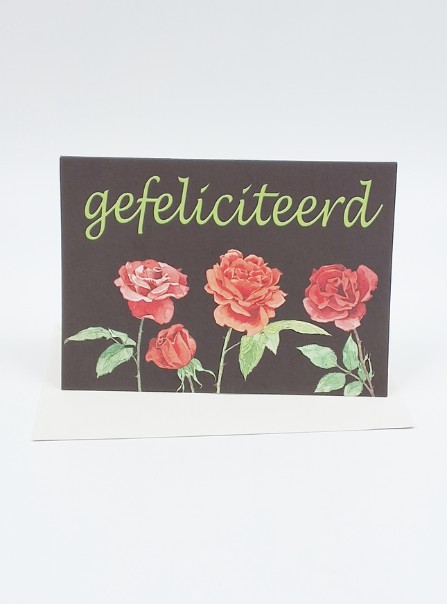 Wenskaart 4 rozen, gefeliciteerd