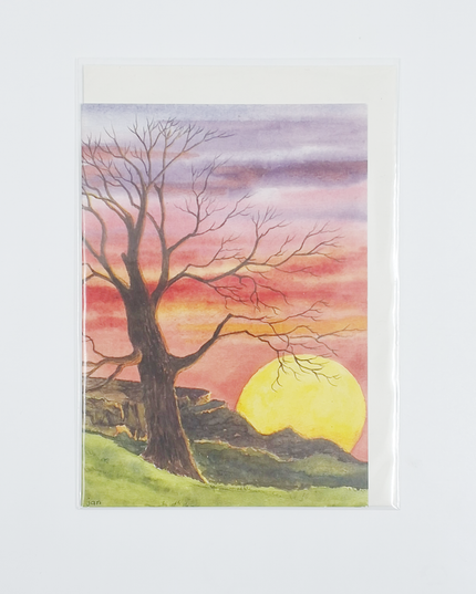 Wenskaart boom zonsondergang condoleance