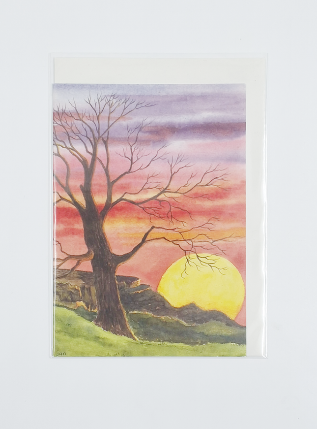 Wenskaart boom zonsondergang condoleance