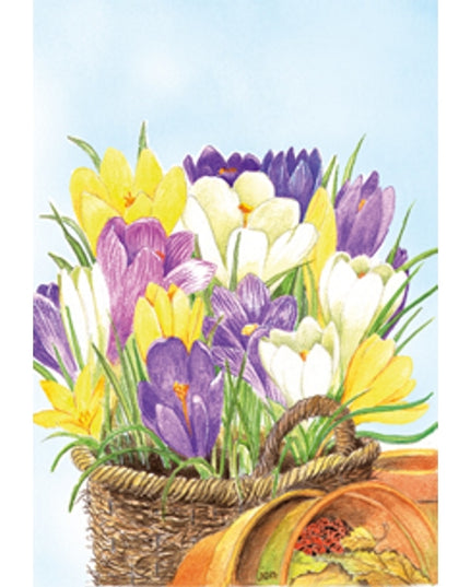 Wenskaart crocussen in mand