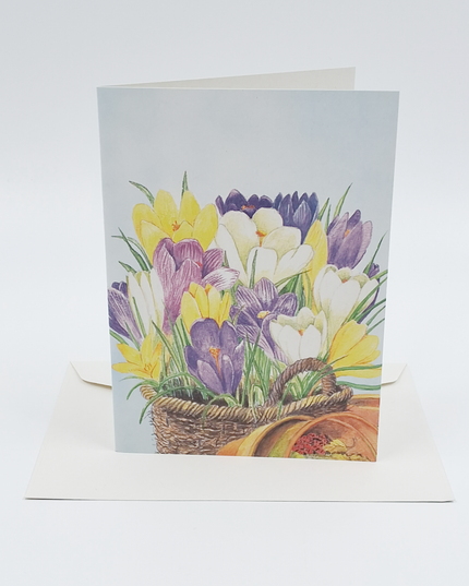 Wenskaart crocussen in mand