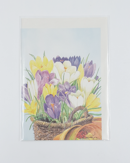Wenskaart crocussen in mand