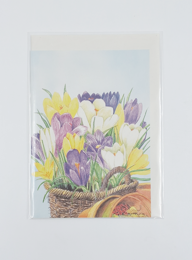 Wenskaart crocussen in mand