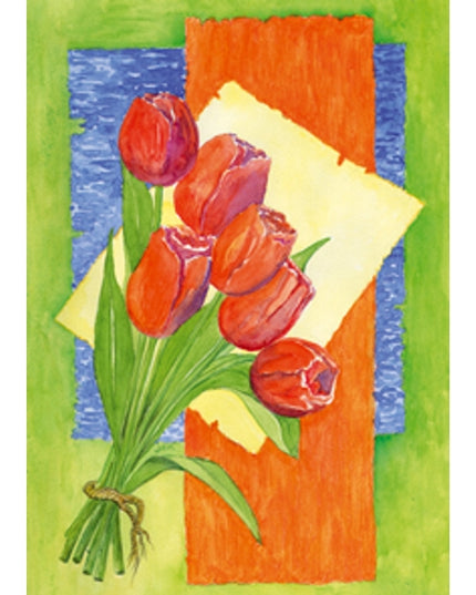 Wenskaart bos rode tulpen