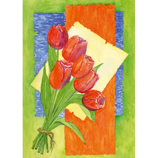 Wenskaart bos rode tulpen