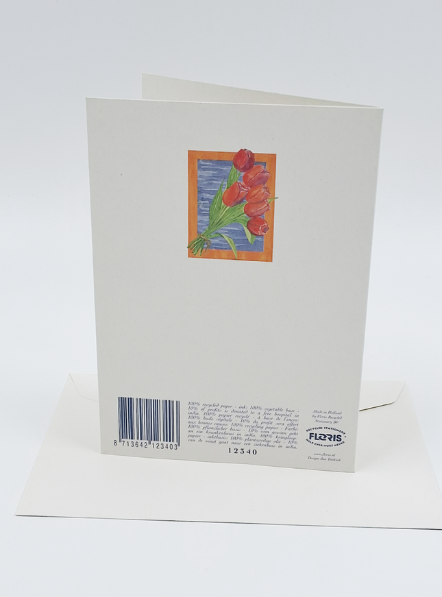 Wenskaart bos rode tulpen