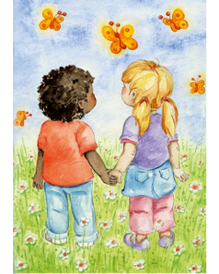 Wenskaart 2 kinderen hand in hand