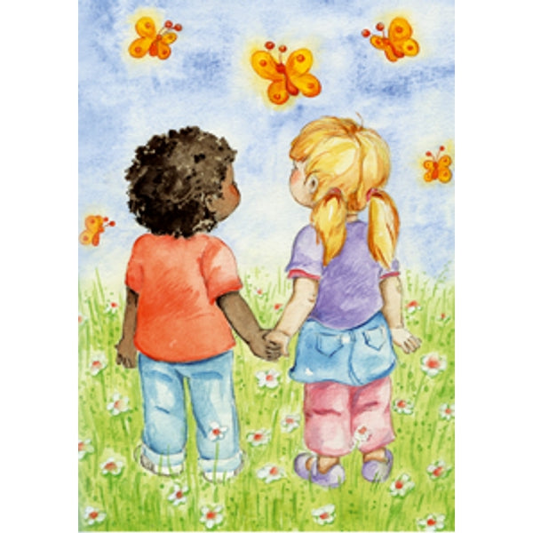 Wenskaart 2 kinderen hand in hand