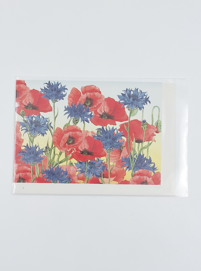 Wenskaart korenbloem klaprozen