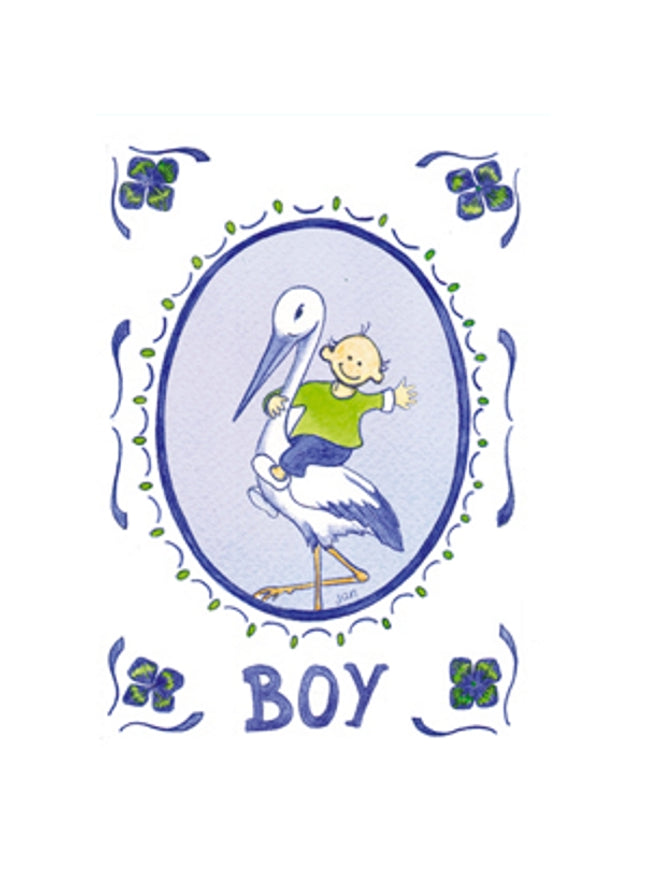 Stork birth boy greeting card