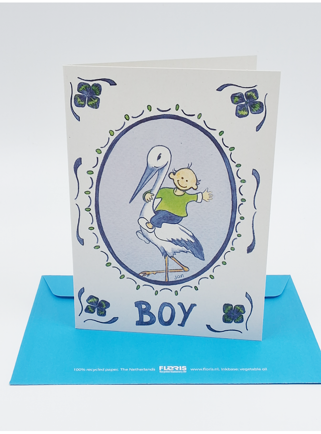 Stork birth boy greeting card