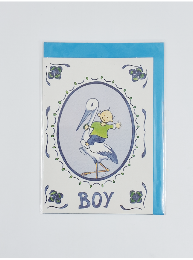 Stork birth boy greeting card