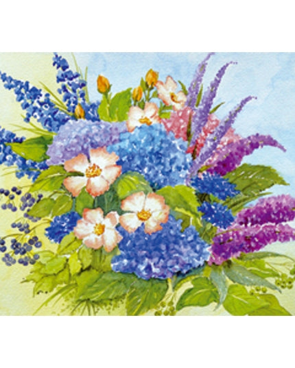 Wenskaart boeket hortensia korenbloemen