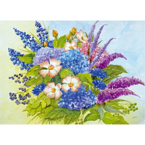 Wenskaart boeket hortensia korenbloemen