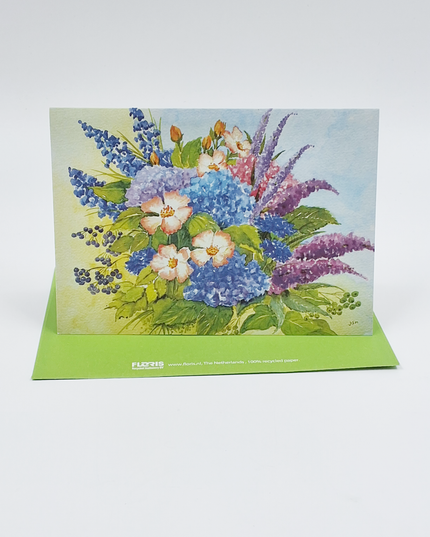Wenskaart boeket hortensia korenbloemen