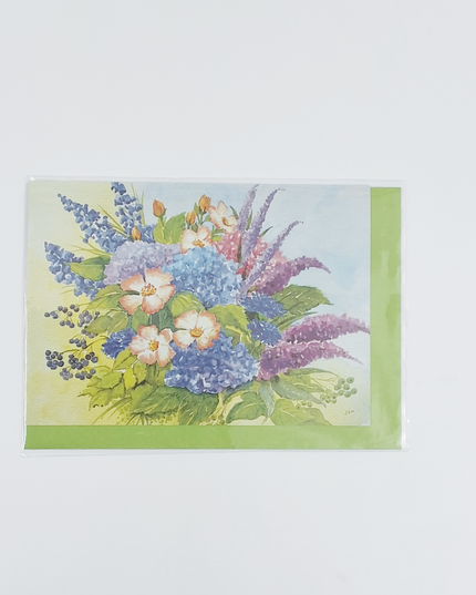 Wenskaart boeket hortensia korenbloemen