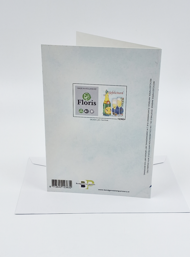 Wenskaart champagne, gefeliciteerd